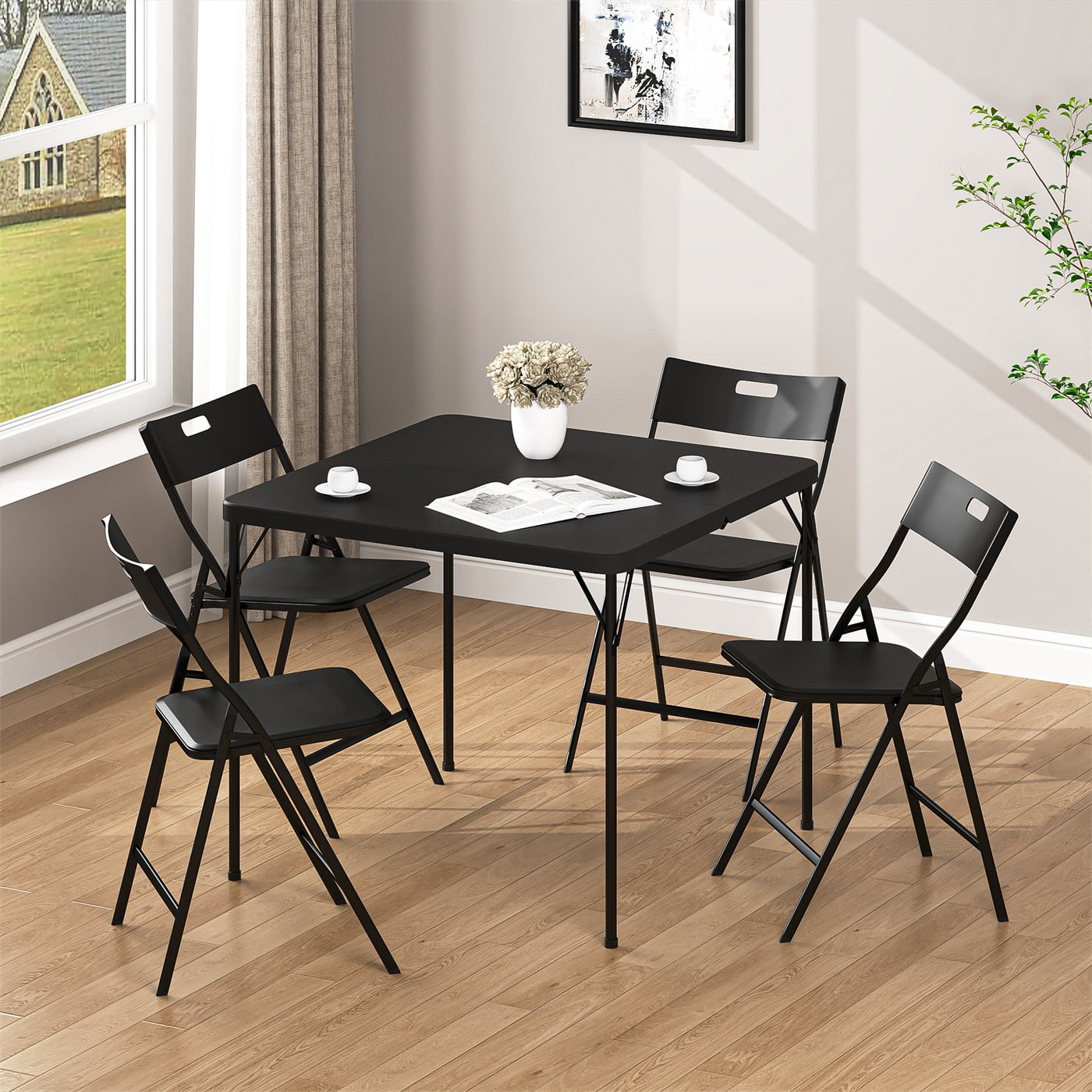 5 Piece Folding Table and Chair Set Steel Frame Black - Walmart.com 5 Piece Folding Table and Chair Set Steel Frame Black - Walmart.com
