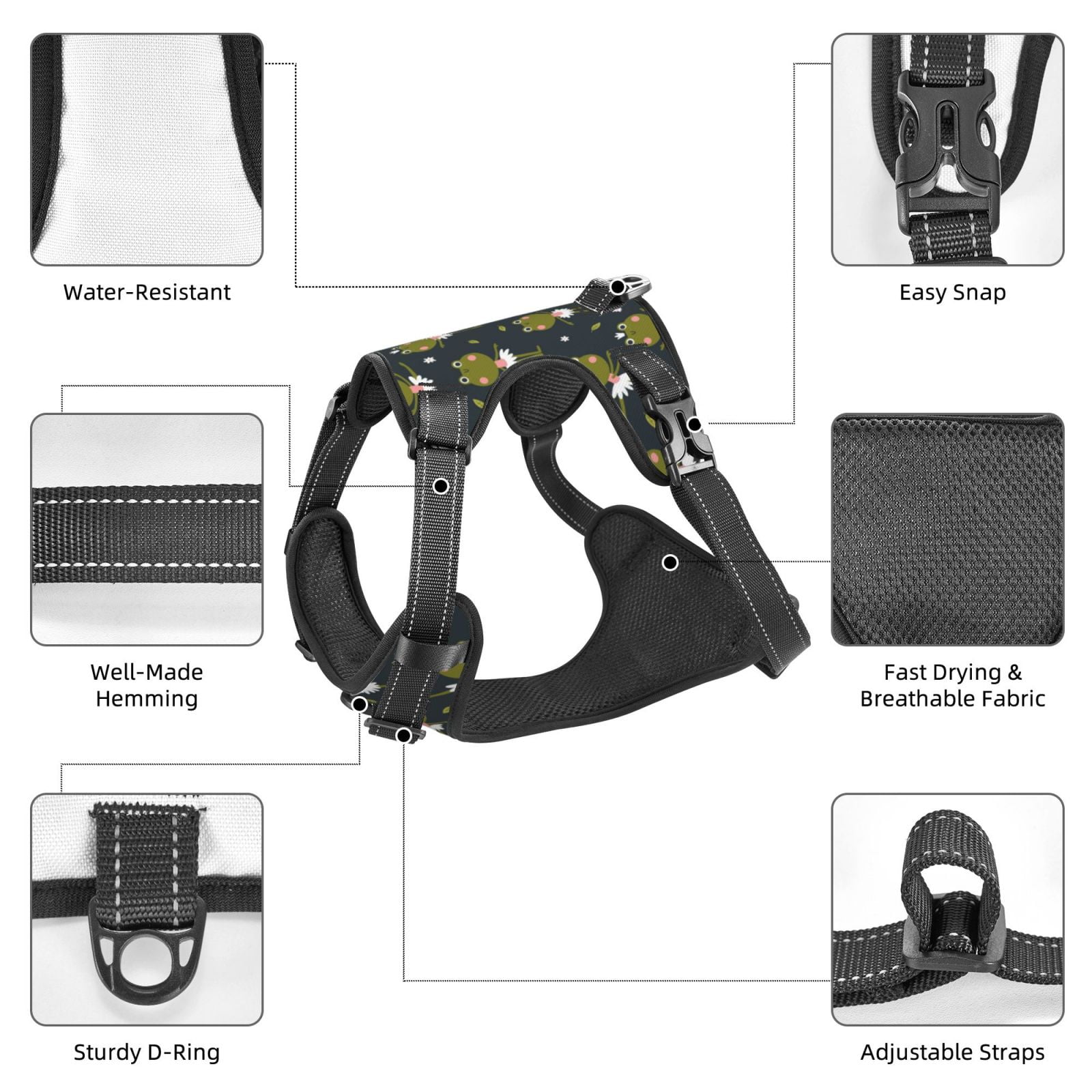 Vsdgher Ballerina Frogs Dog Harness, No-Pull Pet Harness, Dog Vest, Pet Vest for Small to Large Dogs-X-Large