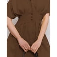 thumbnail image 3 of Vestido camisero Dsewpaur con botones en la parte delantera plisado a rayas marrones para mujer, 3 of 3