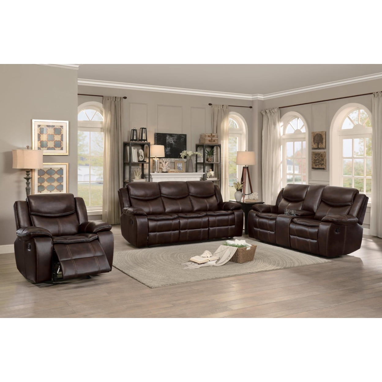 Lexicon Bastrop Traditional Faux Leather Gel Glider Reclining Chair in Brown