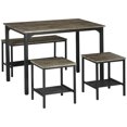 thumbnail image 1 of HOMCOM Industrial Dining Table Set, Kitchen Table and Chairs for 4, Dinner Table with Bench Set Metal Frame Storage Shelf, 4 Piece Dinette Set for Small Space, Rustic Brown, 1 of 10