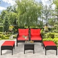 thumbnail image 3 of Patiojoy 5-Piece Patio Rattan Conversation Set Red Cushioned Sofas and Ottoman Set with Table, 3 of 6