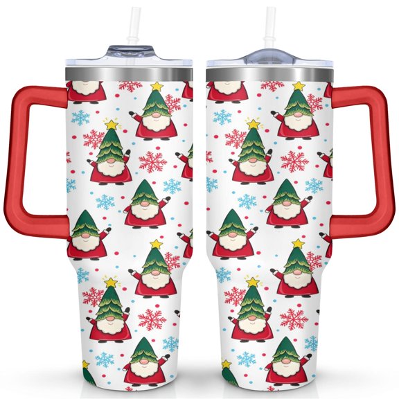 Santa Christmas Tree Hat Snowflakes 40 Oz Tumbler with Handle Lid and Straw Stainless Steel Double Walled Vacuum Insulated Cup Merry Christmas Gifts Tumbler for Women Men Friends Outdoor Indoor