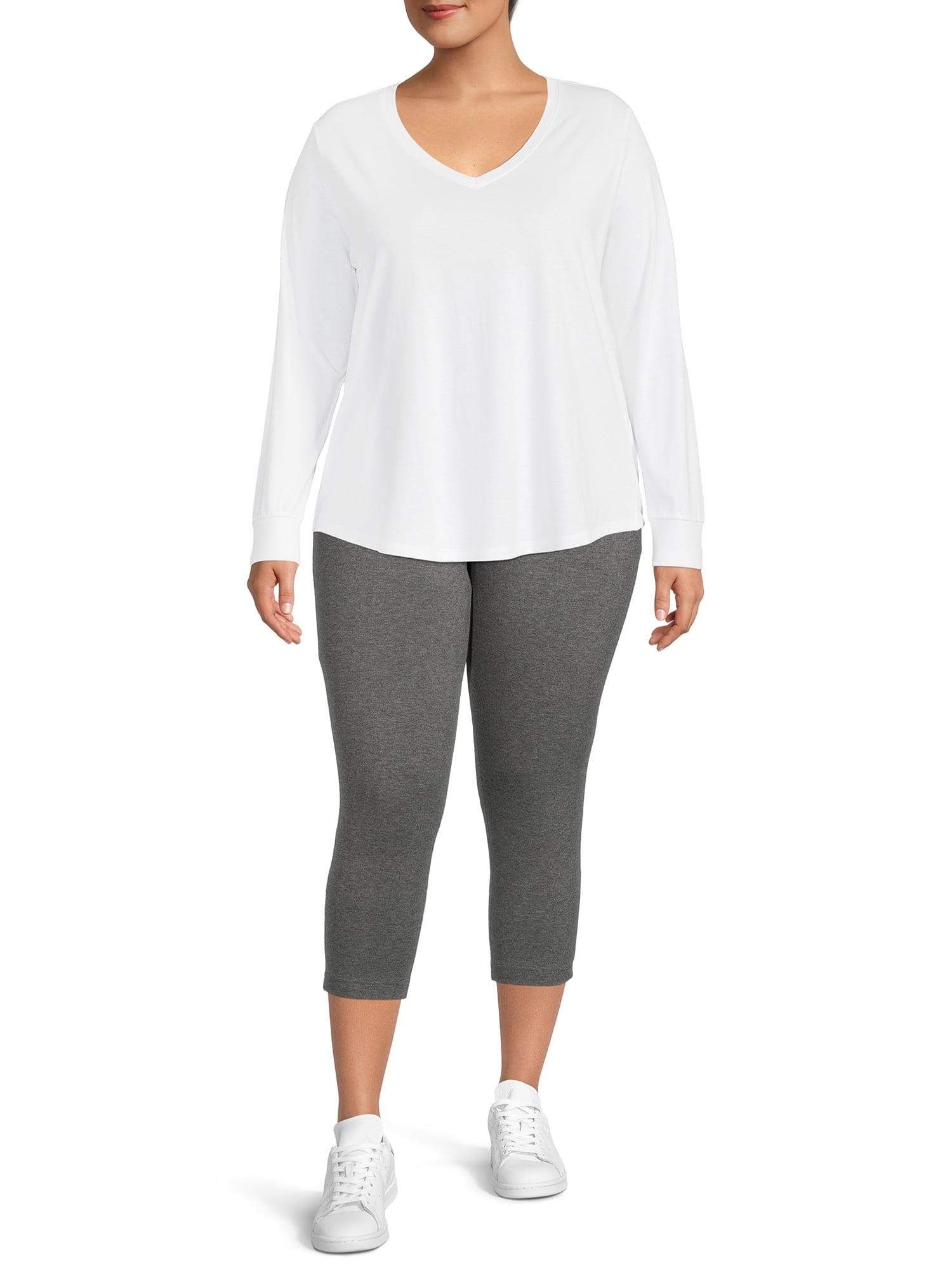 Terra & Sky Women's Plus Size V-Neck Tee with Long Sleeves