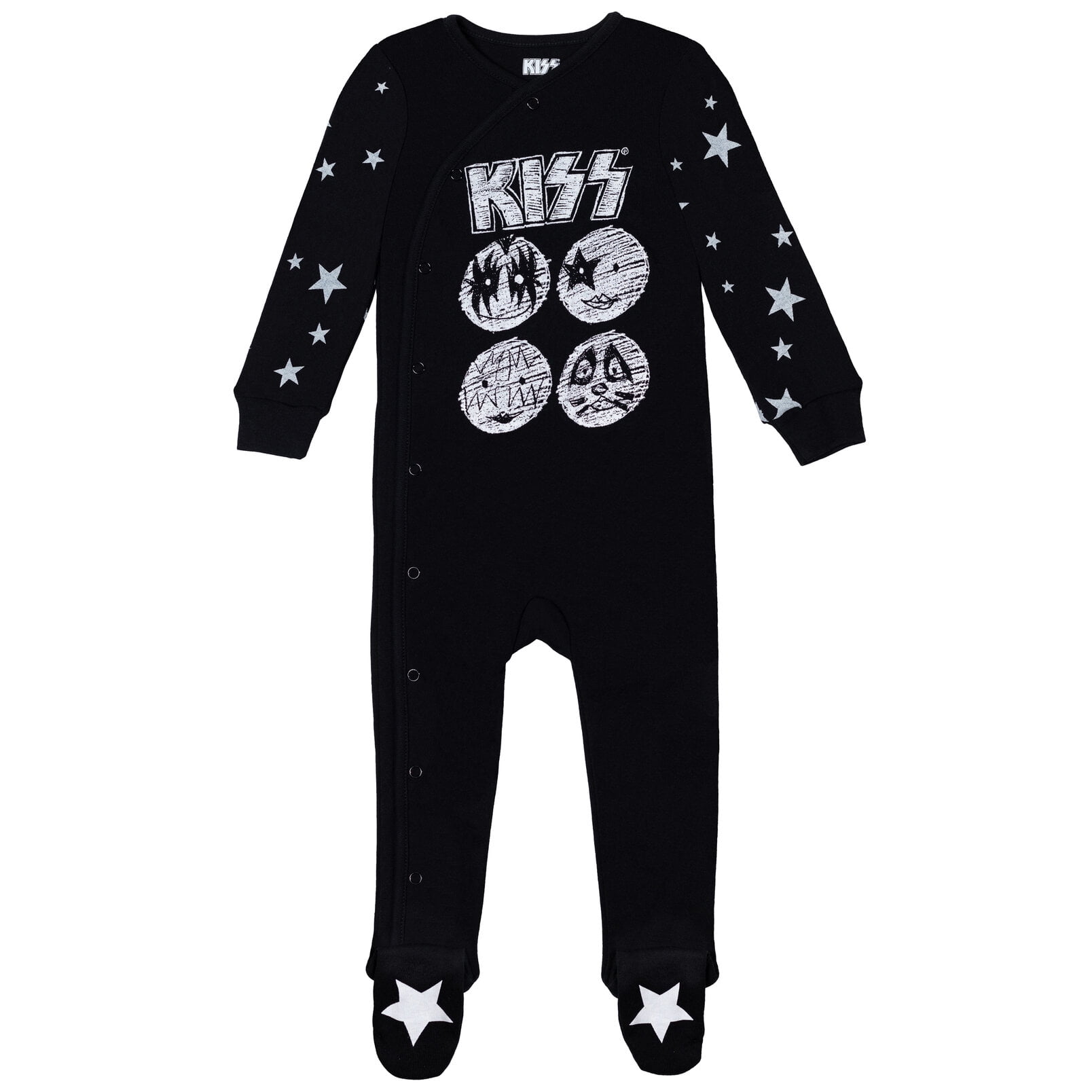 KISS Sleep N' Play, Bodysuit, French Terry Shorts and Bib 4 Piece Rock Outfit Set Newborn to Infant