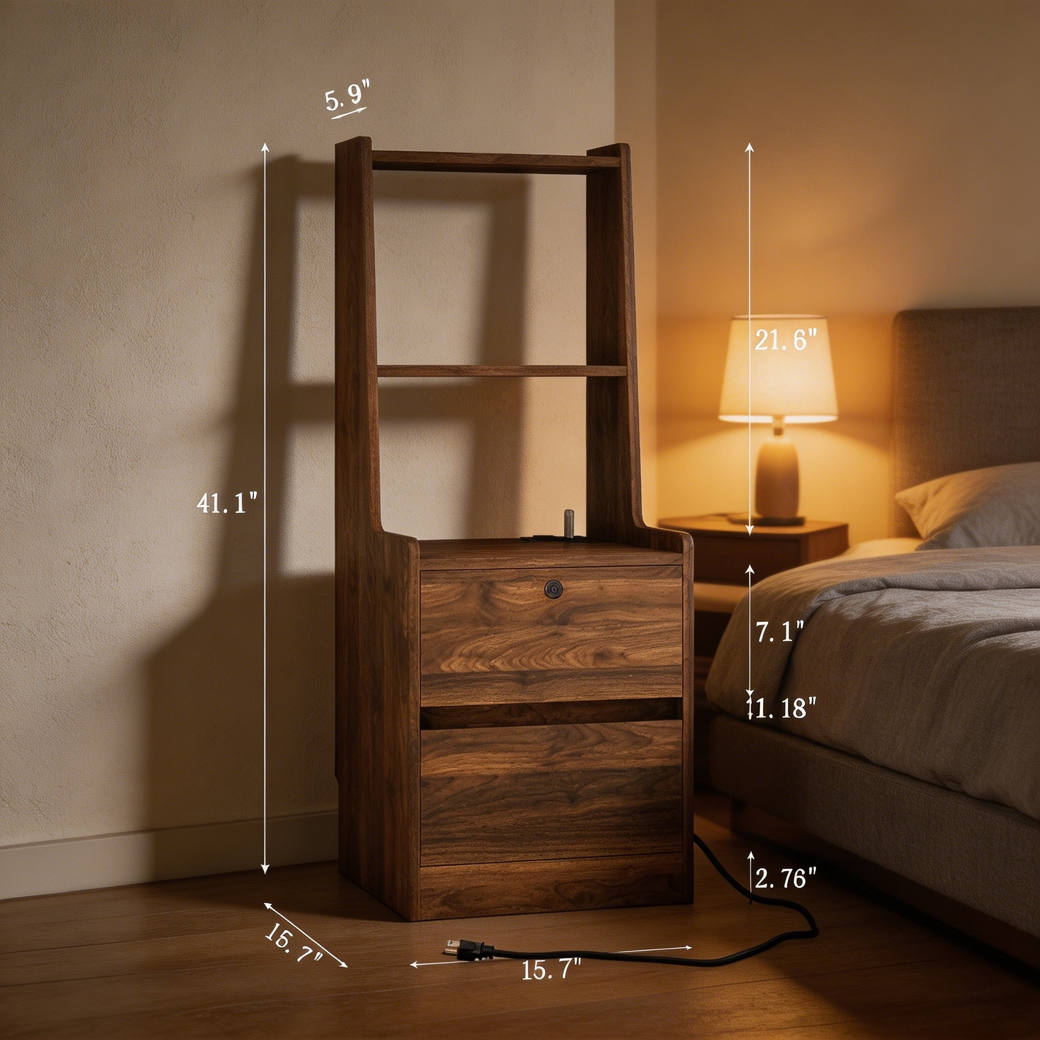 ANPPORT Modern Smart Nightstands Set of 2 with Night Light and Charging Station
