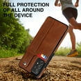 thumbnail image 5 of Dteck for Samsung Galaxy A72 5G Slim Case, Shockproof Premium PU Leather Soft TPU Business Cover with Wrist Strap Kickstand Flip Stand Protection Case, brown, 5 of 7