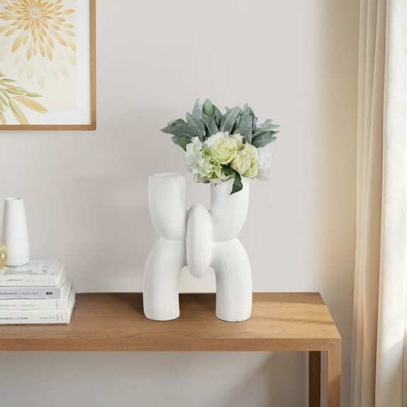 Modern Abstract Terracotta Vase - Unique Sculptural Design, Handmade Pottery, Contemporary Decor for Home, Office, Bedroom, Living Room - 15" White