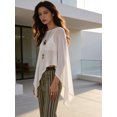 thumbnail image 4 of LMLYSoH Women's Summer Knit Poncho Solid Color Boat Neck Loose Fit Draped Bat Sleeve Pullover Trendy Tops Streetwear, 4 of 9