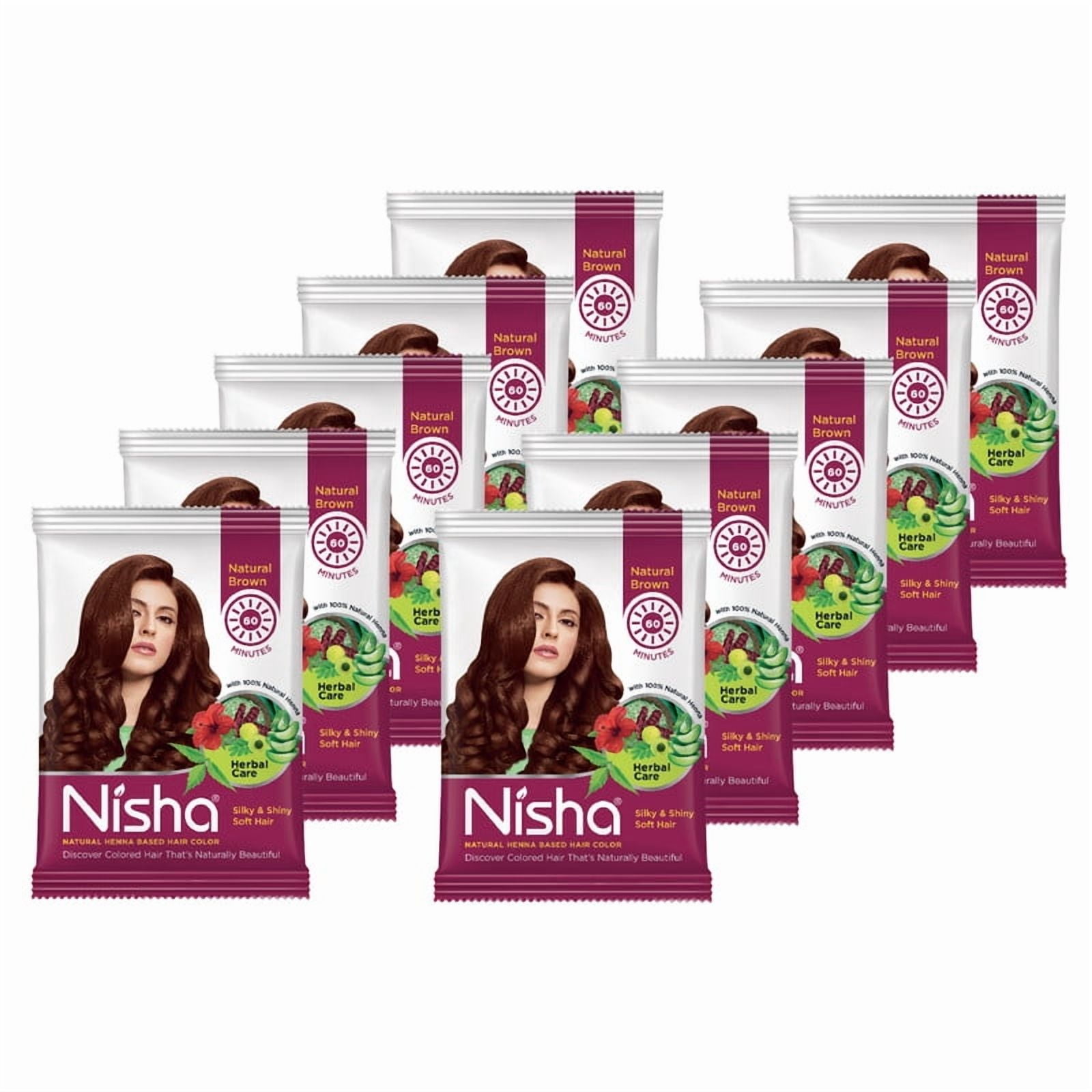 Nisha Pack 10 Natural Henna Based Permanent Brown Hair Color Dye