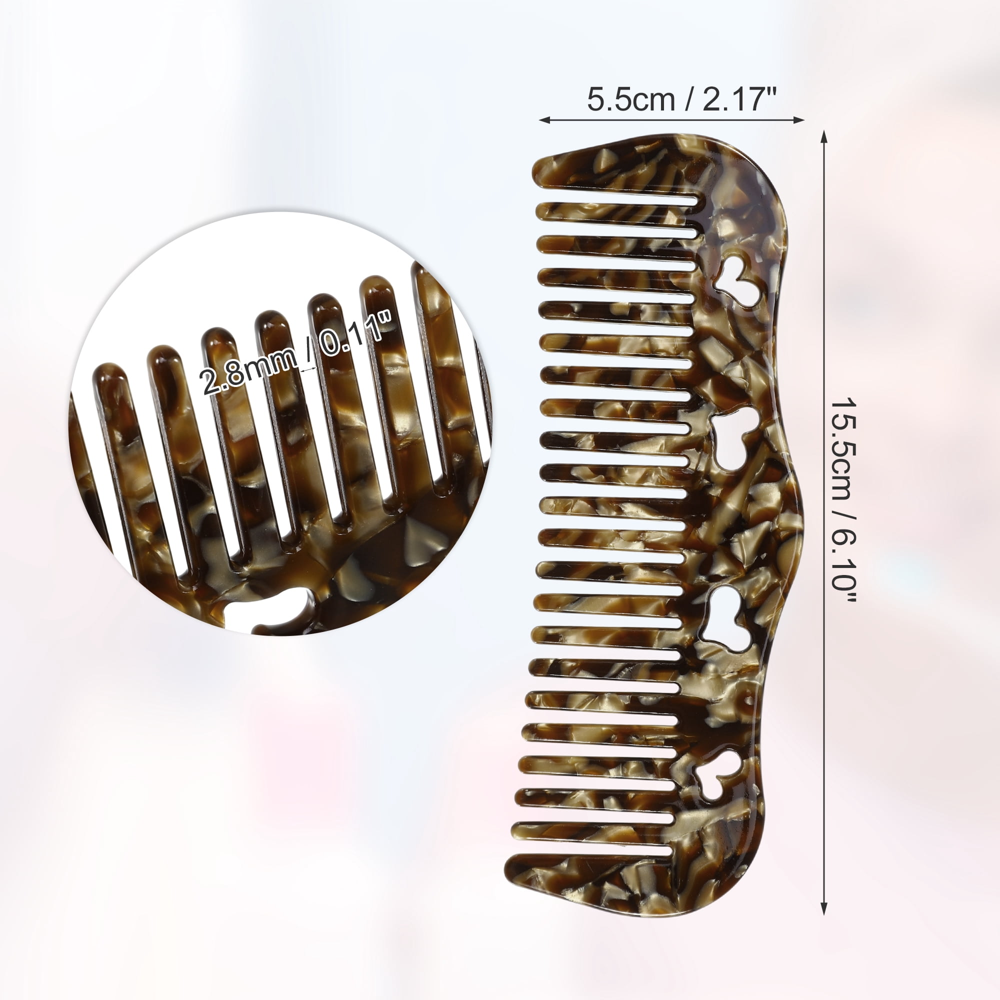 Unique Bargains 1Pc Women Heart Style Wide Tooth Comb Brown