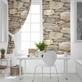 thumbnail image 5 of Brown Stone Wall Blackout Curtains for Bedroom, Vintage Country Rocks Brick Pattern Thermal Insulated Kitchen Drapes with Grommets, Light Blocking Window Treatment, 2 Panels 52" x 72", 5 of 7