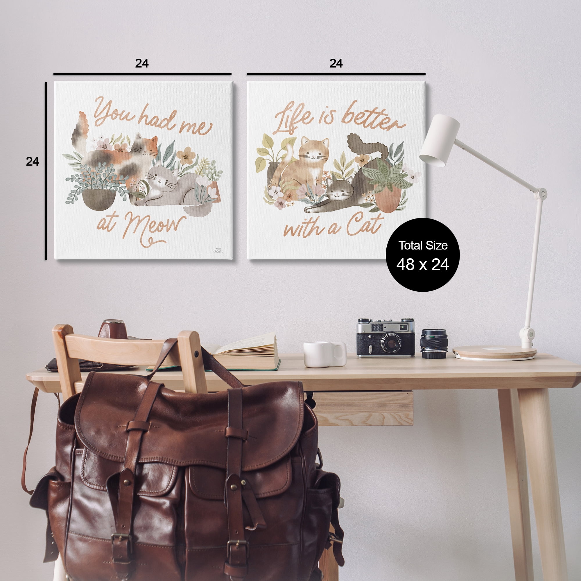 Stupell Industries Garden Friends Cat Phrases Animals Painting Wrapped Canvas Art Print Wall Art, 24 x 24, Set of 2