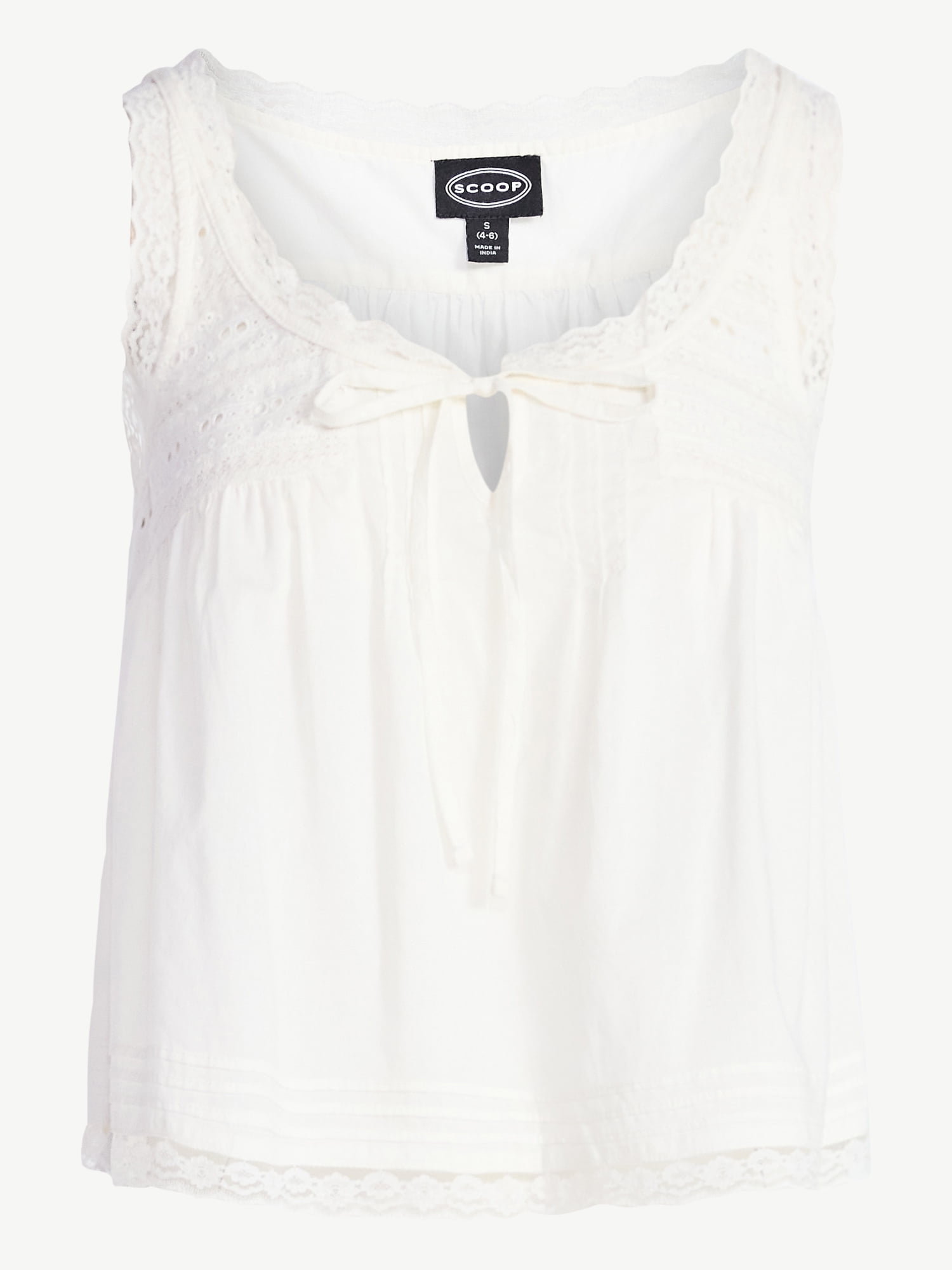 Scoop Women's and Women's Plus Flowy Cotton Tank Top with Lace Trim, Sizes XS-4X