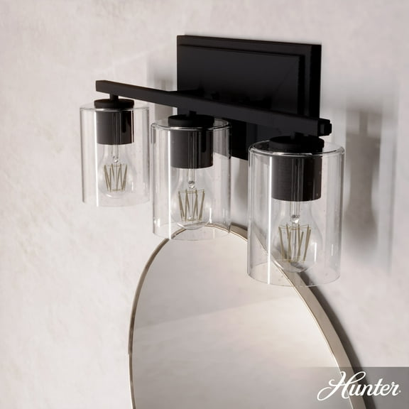 Hunter - Kerrison 3-light Natural Black Iron, Medium Size Vanity Light, Dimmable, for Bedrooms, Dining, Living Rooms - 48030