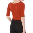 thumbnail image 3 of MODA NOVA Juniors Half Sleeves Scoop Neck Fitted Layering Top T-Shirt Orange M, 3 of 6