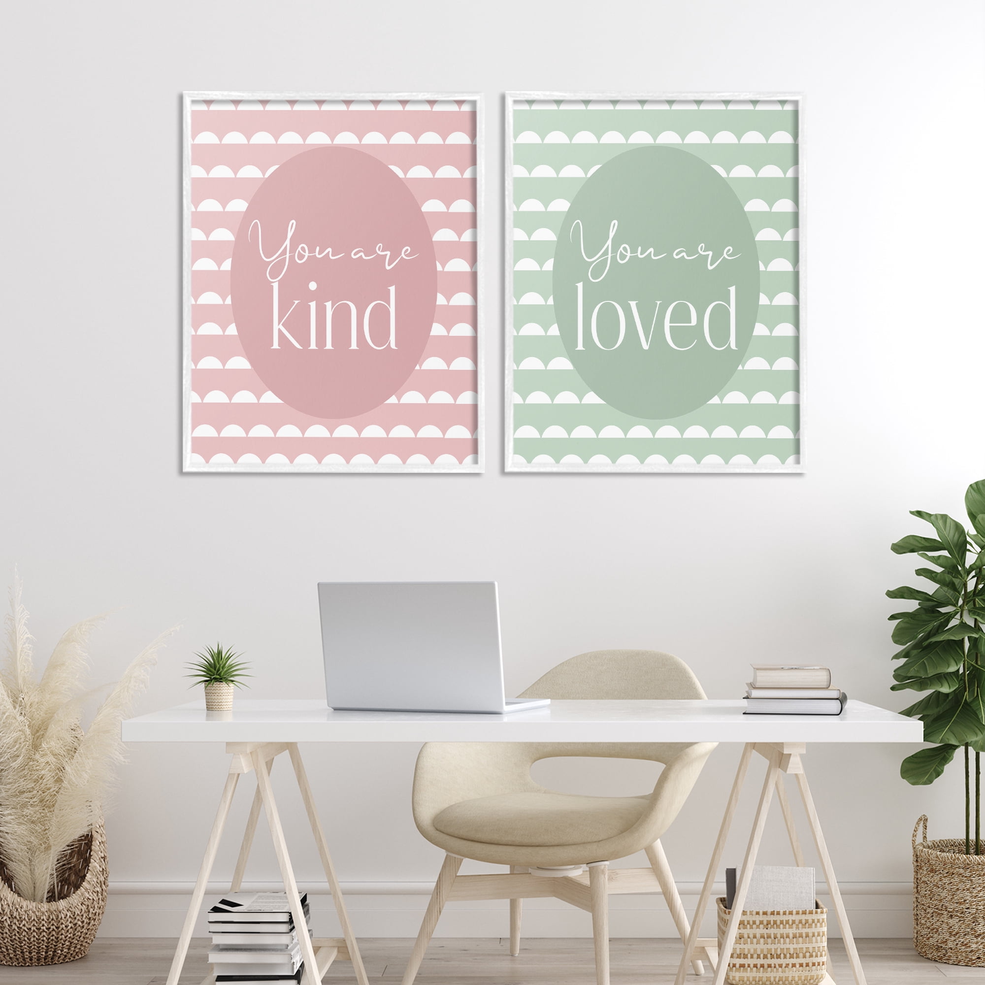 Stupell Industries Pastel Kind & Loved 2 Piece White Framed Giclee Art Set, design by Christine Simpson Art