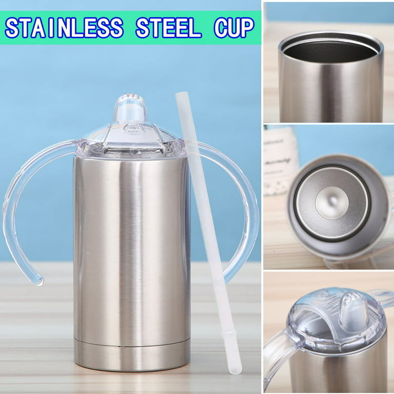 Vonter Stainless Steel Sippy Cup, Double Wall Vacuum Insulated Sippy Tumble with Handle, Children's Thermos Water Cup for Water and Milk,Silver