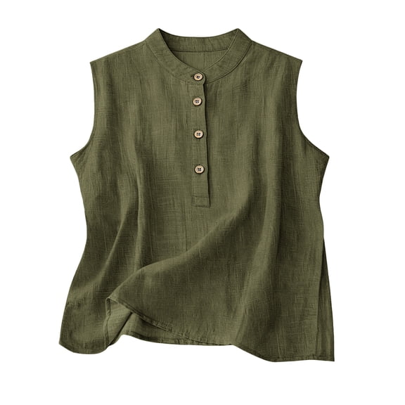 Women's Retro Artistic Cotton Linen Casual Loose Versatile Elegant Vest Army Green L