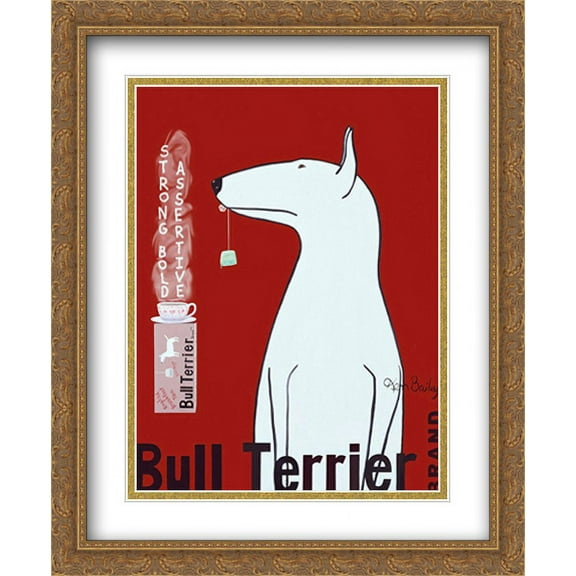 Bull Terrier Tea 2x Matted 26x32 Large Gold Ornate Framed Art Print by Ken Bailey
