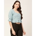thumbnail image 3 of Moomaya Women Short Top Sweetheart Neck Elbow Sleeves Crop Top, 3 of 8