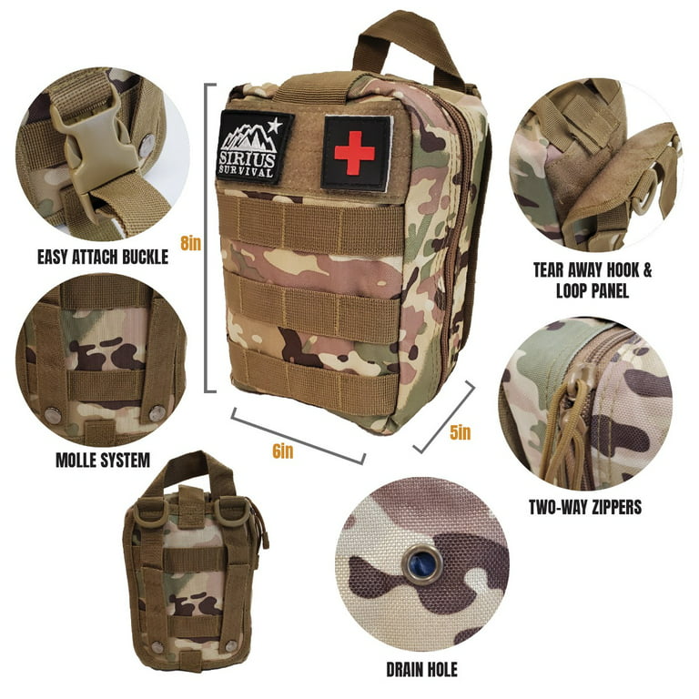 Sirius Premium 250 Piece Molle Survival & First Aid Kit - Outdoor Emergency Gear & Trauma Bag for Camping Hiking Hunting Car Cabin and Other