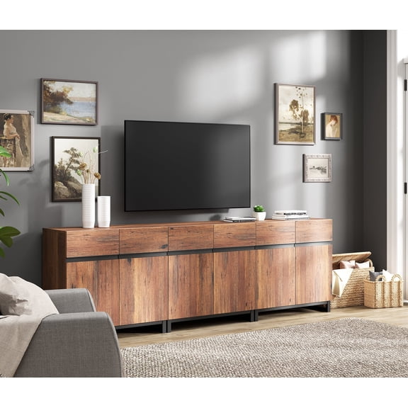 WAMPAT Modern TV Stand for TVs up to 100 inch, 3 in 1 Entertainment Center TV Console with Adjustable Shelves and Metal Base for Living Room,Bedroom,Brown