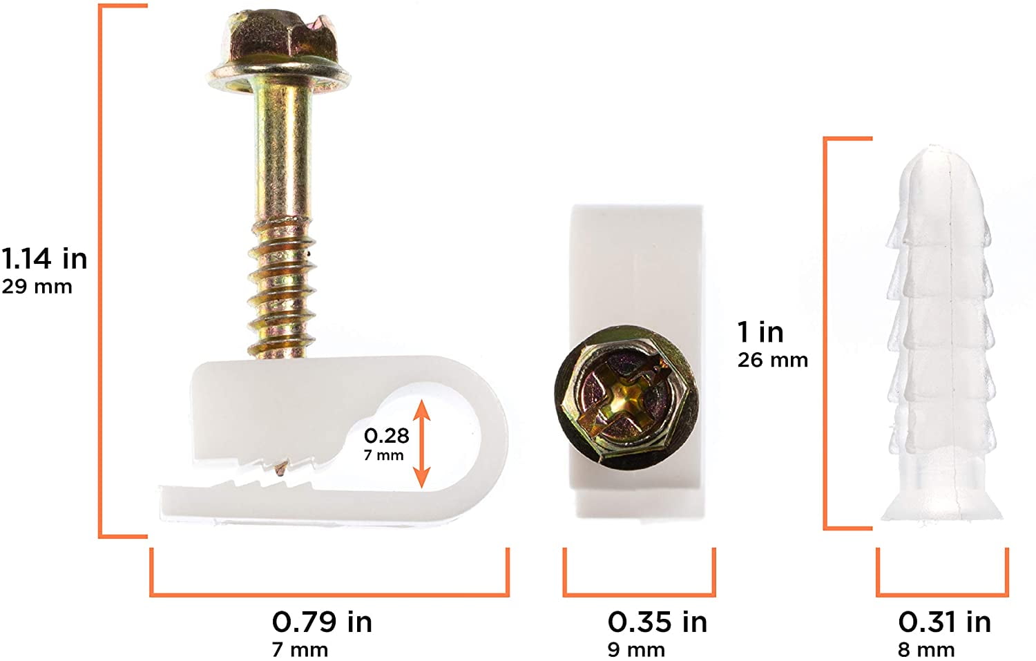THE CIMPLE CO - (100) Ribbed Conical Anchors and (100) White Screw Clips, Drywall, Masonry