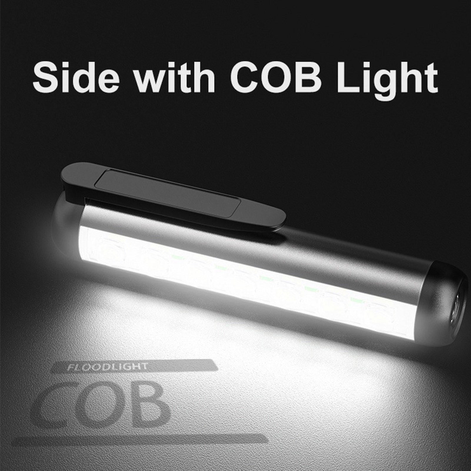 YAHHU Mini LED Flashlight – XPE+COB Super‑Bright 600mAh Battery, 3 Color Modes, Pen Clip & Magnetic Holder, Type‑C Recharge, Ideal for Hiking & Repairs