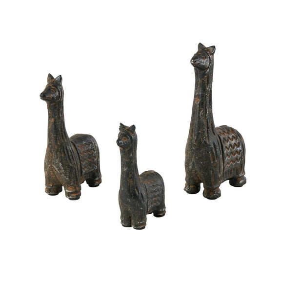 9", 7", 6"H Black Metal Llama Sculpture, by DecMode (3 Count)