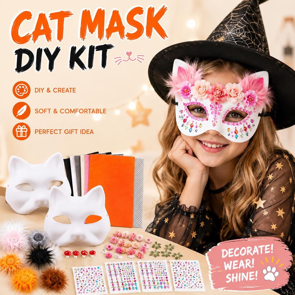 DIY Cat Mask Craft Kit, Blank Felt & Plush Material Set for Therian Gear, Create Your Own Unique Cat Mask