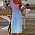 thumbnail image 2 of Lolmot Long Dresses for Women Sun Dresses Women's Summer Round Neck Short Sleeve Gradient Color Daily Casual Vintage Bohemian Split Maxi Dress, 2 of 5