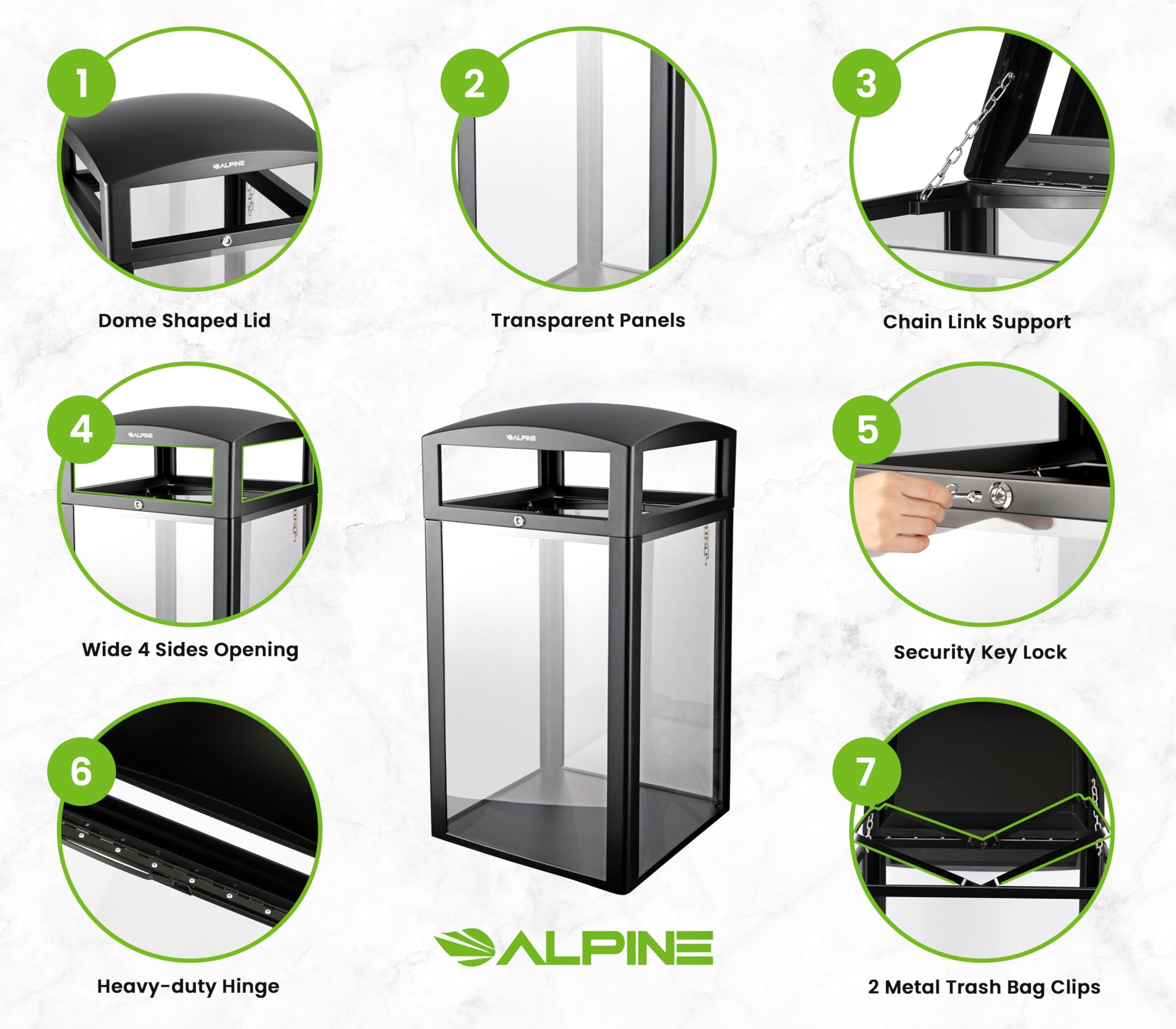 Alpine 40 Gallon Commercial Clear Trash Can with Lid for Outdoor & Indoor - DHS Complaint See Through Security Trash Bin, Transparent Garbage Bin for TSA in Airpot, Train Station, Bus Station, Mall