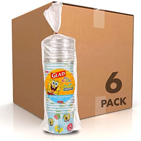 Glad For Kids Spongebob Squarepants Paper Snack Bowls With Lids, 12Oz | Heavy Duty Disposable Soak Proof Microwavable Paper Bowls For Kids And Adults, 120 Count