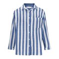 thumbnail image 6 of Women's Striped Button Down Shirt Long Sleeve Casual Linen Blouse Loose Fit Office Work Wear Spring Summer Outfit Dark Blue XL, 6 of 6