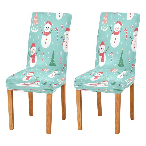 Chair Cover 2 Pack Removable Dining Chair Protectors Washable Chair Slipcovers Seat for Home Wedding Decor Snowmen and Candy Canes