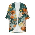 thumbnail image 3 of miqiqism Women's Floral Print Long Sleeve Kimono Cardigan Comfy Loose Cover Up Casual Ruffle Blouse Open Front Tops Juniors Lightweight Outerwear Tops,Orange,Large, 3 of 4