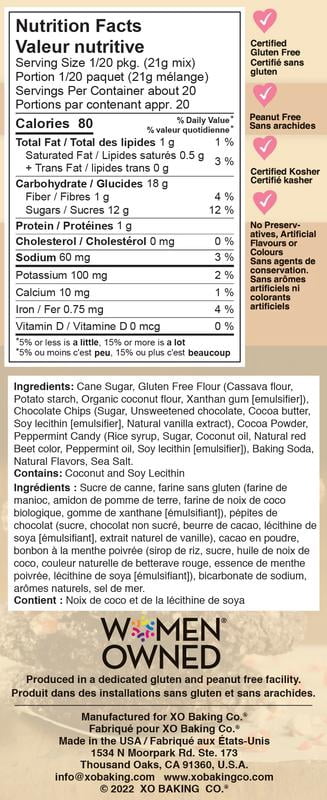 XO Baking Co. Gluten Free Double Chocolate Peppermint Gourmet Cookie Mix; Non-GMO; Kosher; Dairy Free; Peanut Free; No Preservatives; No Artificial Flavors or Colors, 15oz