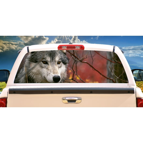 GRAY WOLF Rear Window Graphic decal tint truck wolves view thru vinyl