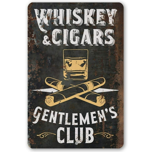 Metal Sign - Whiskey & Cigars - Durable Metal Sign - Use Indoor/Outdoor - Makes Great Man Cave, Whiskey and Cigar Bar Decor Under $25 (12" x 18")