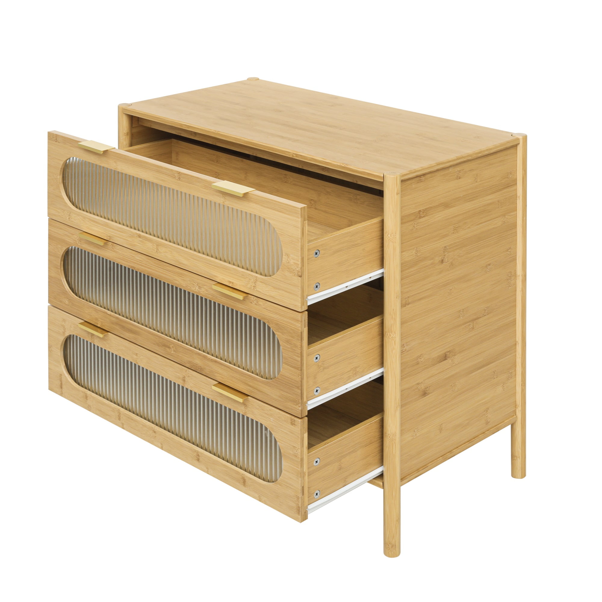 Resenkos Mid Century Modern Bamboo Dresser, Accent 3 Drawer Chest for Bedroom, Living Room, Natural