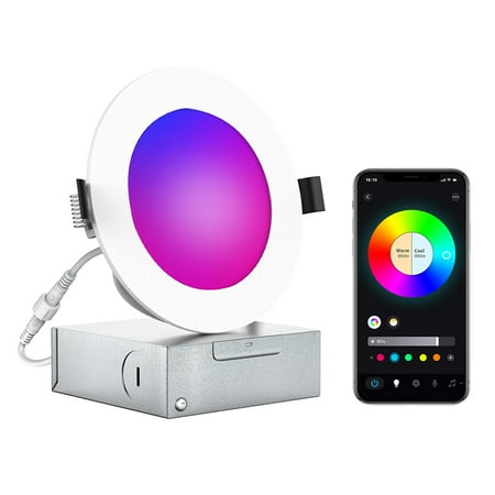 

Eccomum A C100-130V 12W LEDs RGB+CCT 6Inches Intelligent Recessed Downlight Supported Wirelessly & BT Double Connected/ Supported Phones App Control Voice Control/ 16 Millions Colors Changing/ Buil