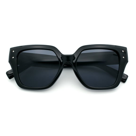 Womens Classy Thick Temple Plastic Horned Cat Eye Fashion Sunglasses All Black