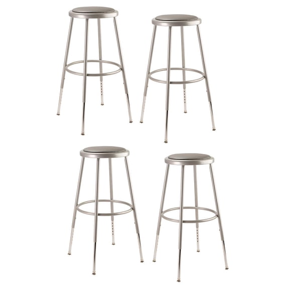 National Public Seating (4 Pack) NPS® 25"-33" Height Adjustable Heavy Duty Vinyl Padded Steel Stool, Grey