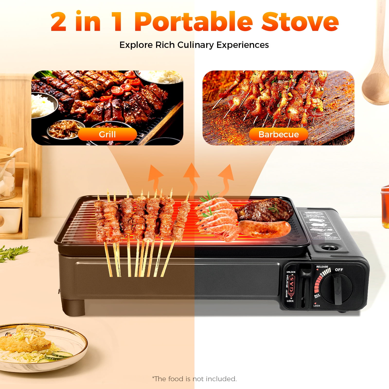 Portable Gas Grill Butane Stove, Camping Stove - 15,000 BTU Camping Grill with Case, LPG/Butane Dual Fuel, Windproof, Lightweight Outdoor BBQ Stove for Backpacking, Tailgating & Patio