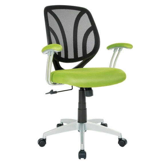 Screen Back Chair with Green Mesh Fabric and Silver Coated Arms and Base