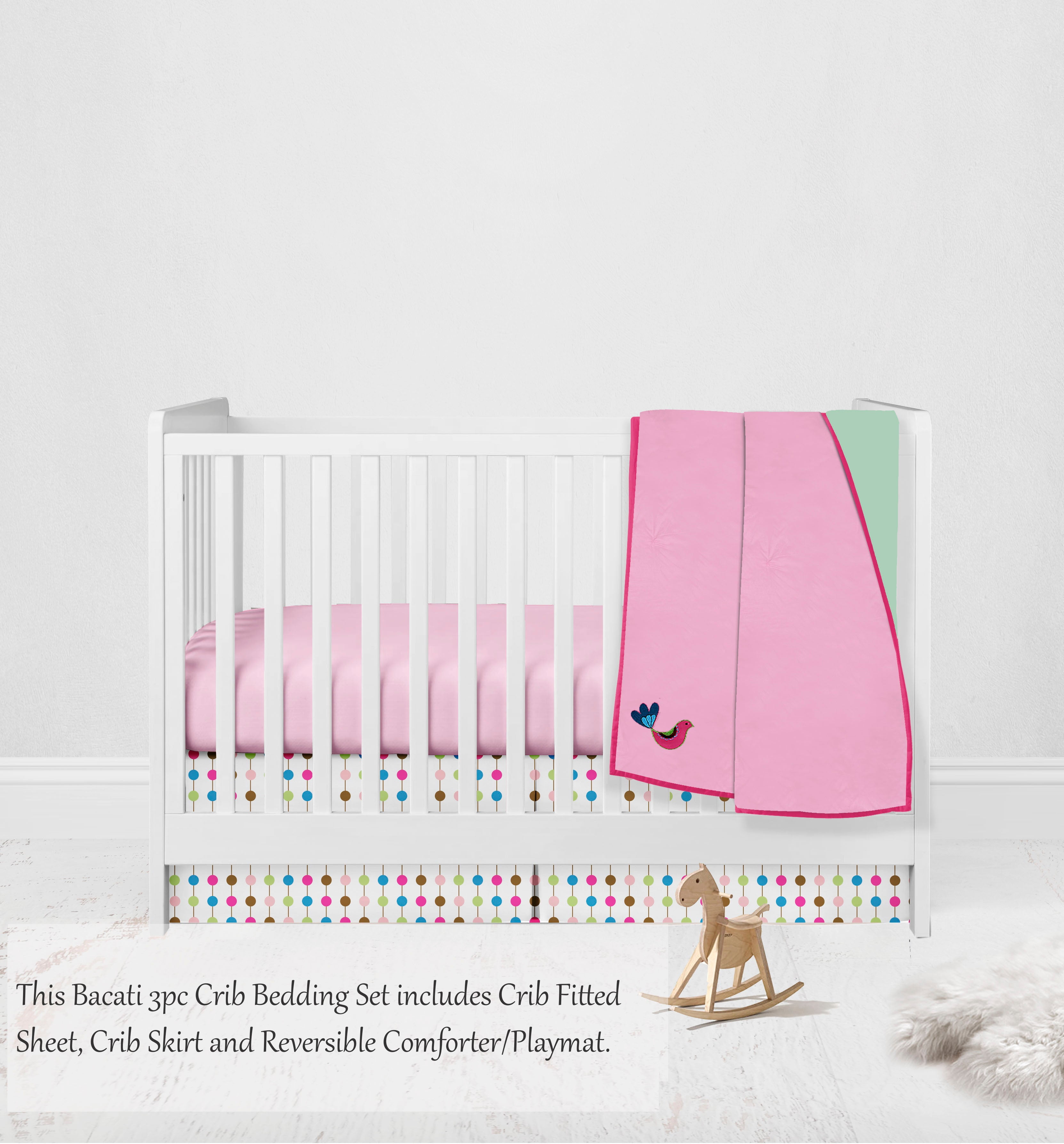 Botanical Floral Birds Pink/Multi Girls Crib Bedding Set