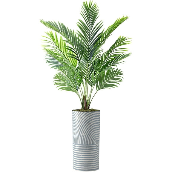 Artificial Tree in Modern Geometric Pattern Planter, Fake Areca Tropical Palm Silk Tree for Indoor and Outdoor Home Decoration - 66" Overall Tall (Plant Pot Plus Tree)