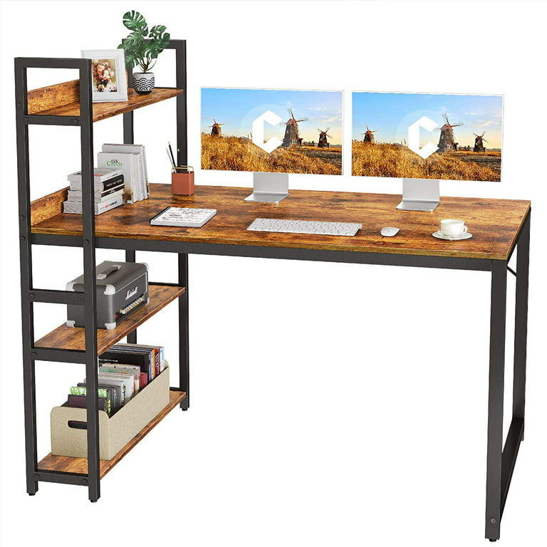 Cubiker Computer Home Office Desk, 47 Small Desk Table with Storage Shelf  and Bookshelf, Study Writing Table Modern Simple Style Space Saving Design,  Rustic : : Home & Kitchen