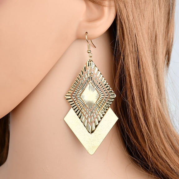 Naierhg Matte Hollow Double Layer Jewelry Rhombus Long Dangle Hook Earrings